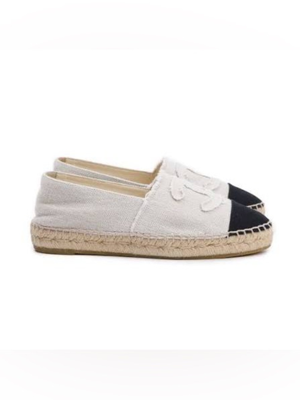 Chanel Beige Canvas Espadrille with Black Cap Toe